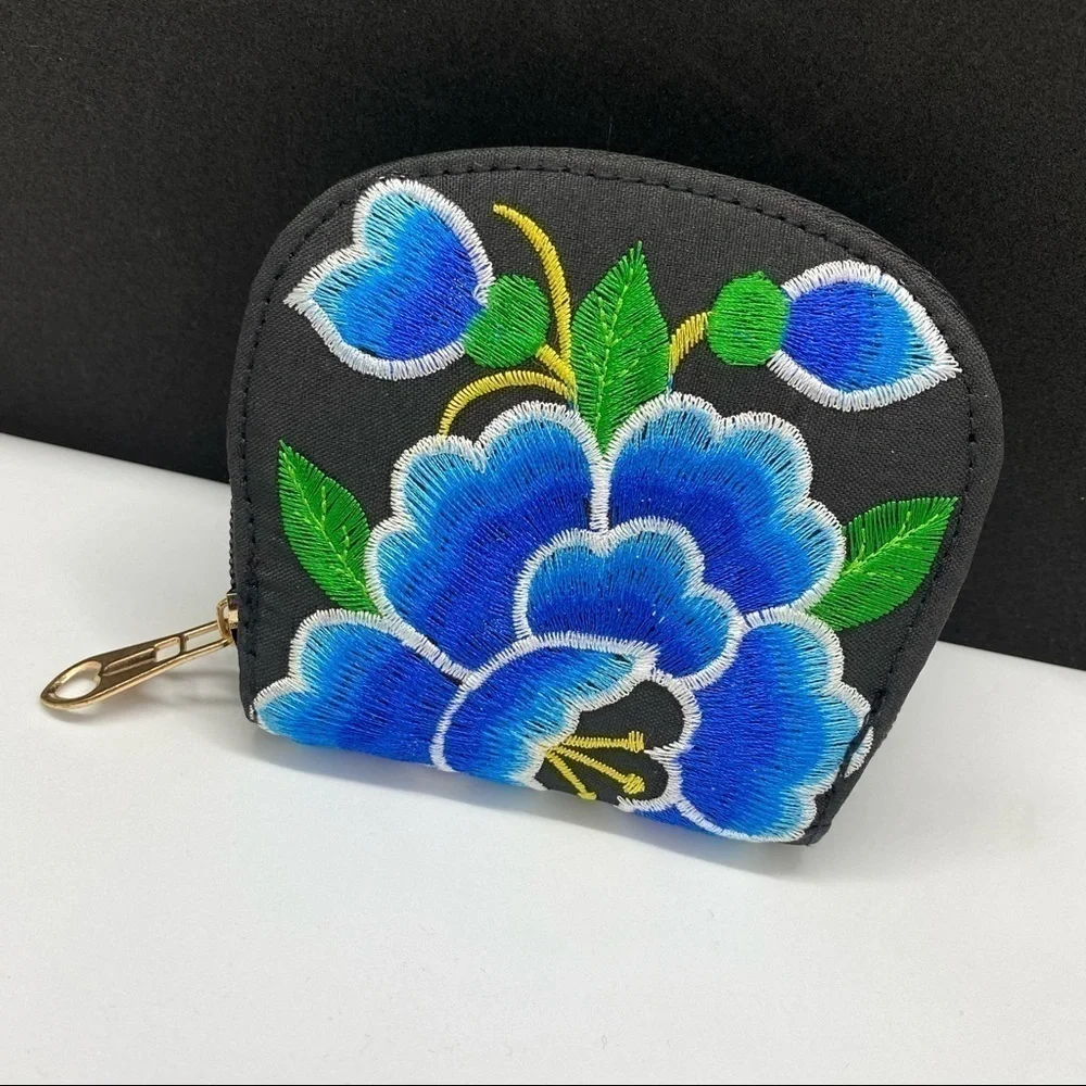 Mexican Embroidered Coin Wallet coin Pouch Floral